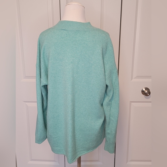 LOFT PLUS Women's Soft Mock Neck Tiffany Blue/Teal Tie Hem Sweater - 14 - Picture 9 of 13